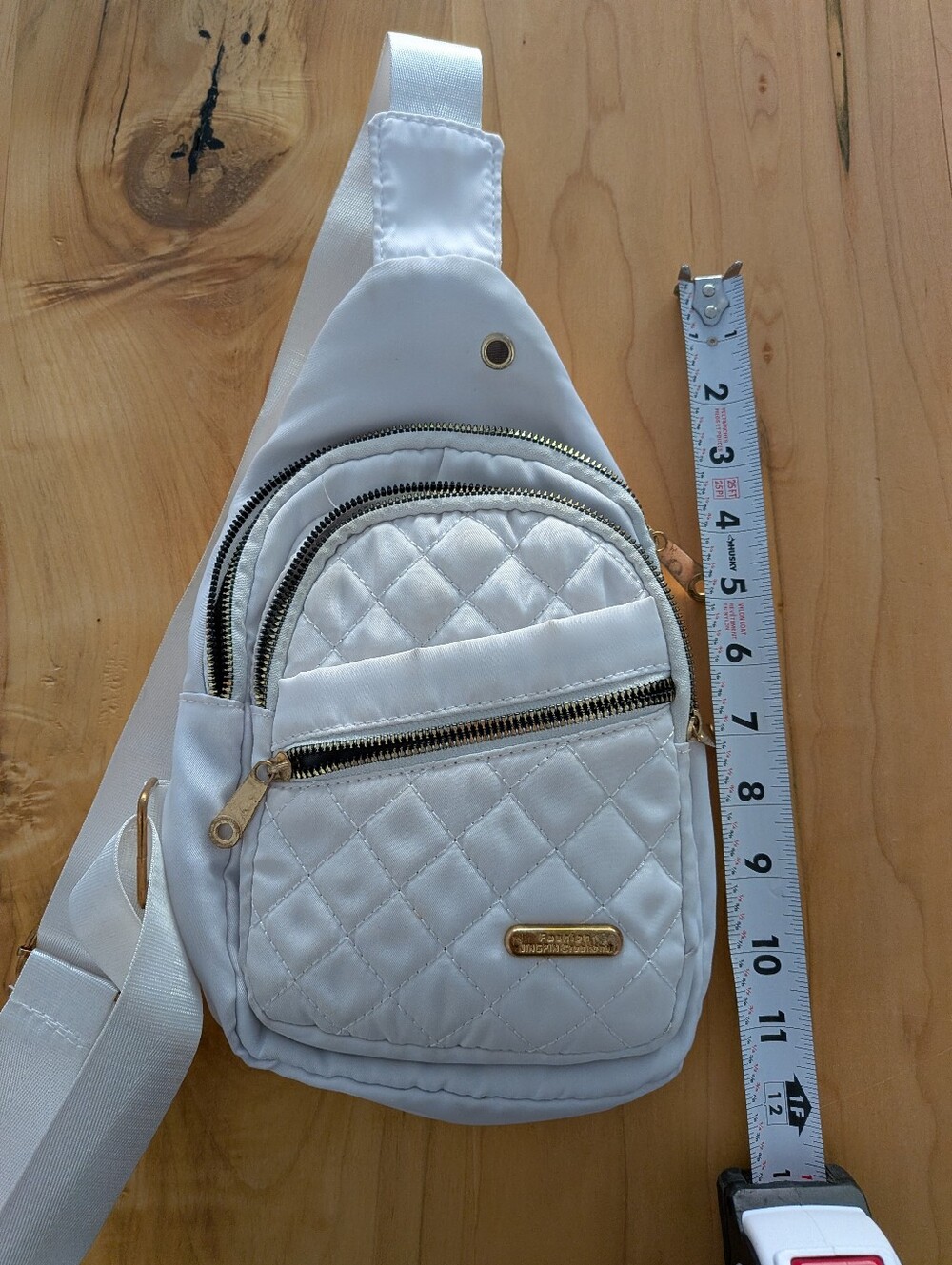 Quilted White Crossbody Sling Bag with Gold Hardware